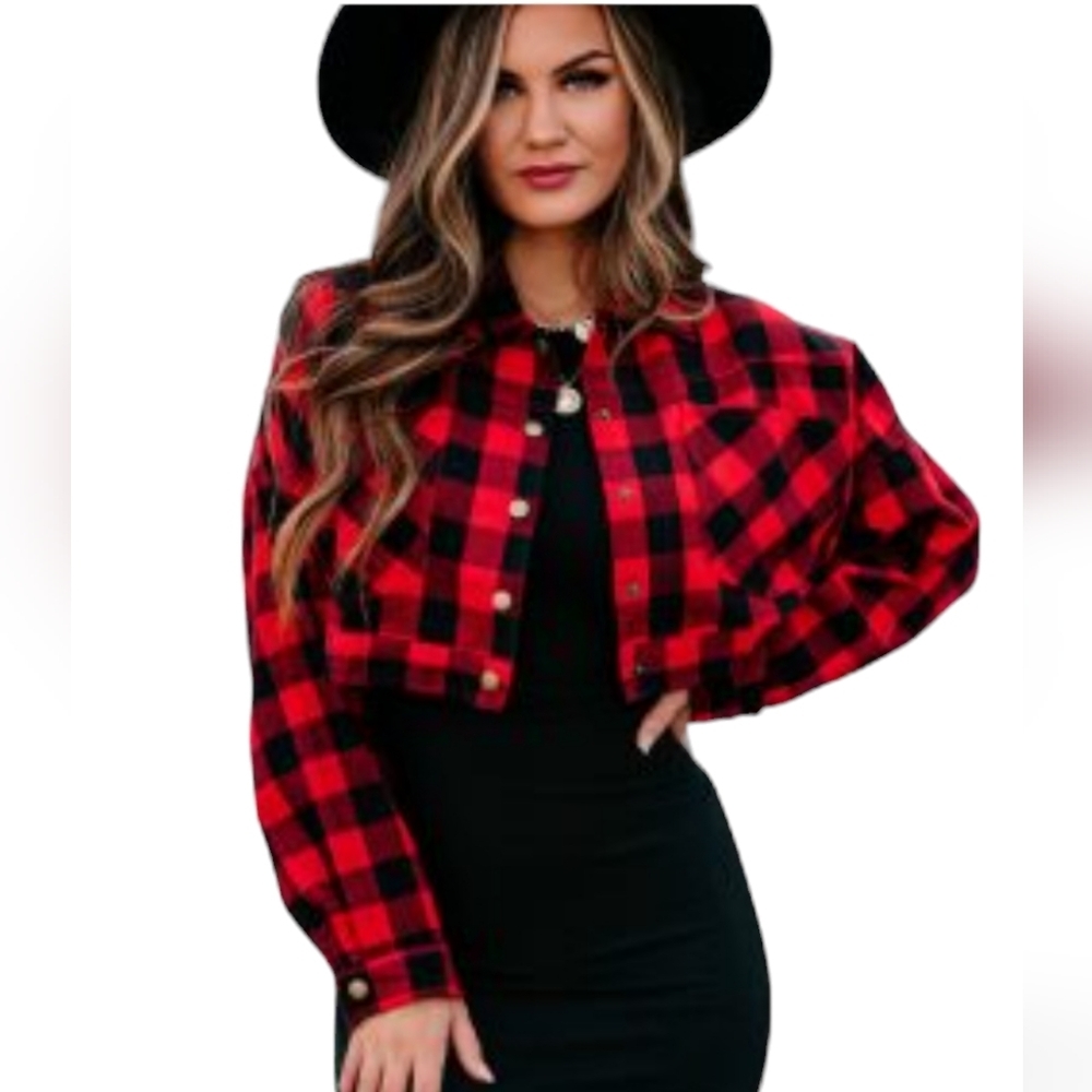Buffalo‎ Check Holiday Plaid Cropped Shacket Sz M